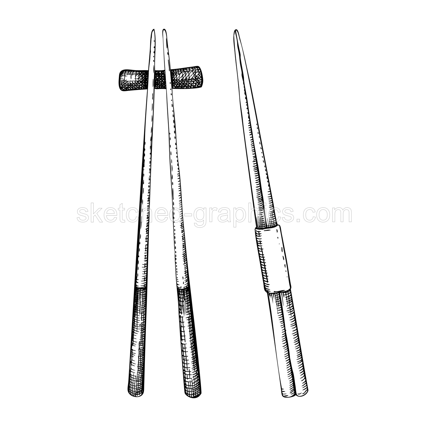 Hand-drawn chopsticks sketches  isolated on white background. Illustration